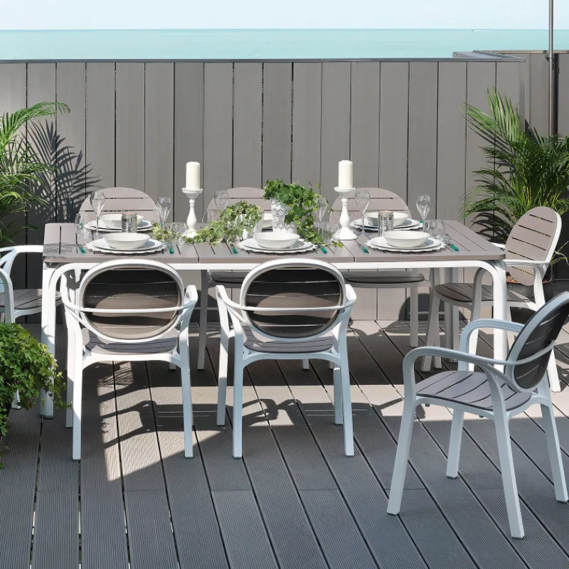 Palma Fauteuil de jardin en polypropylène coloris blanc et taupe* Chaise De Jardin|Fauteuil De Jardin