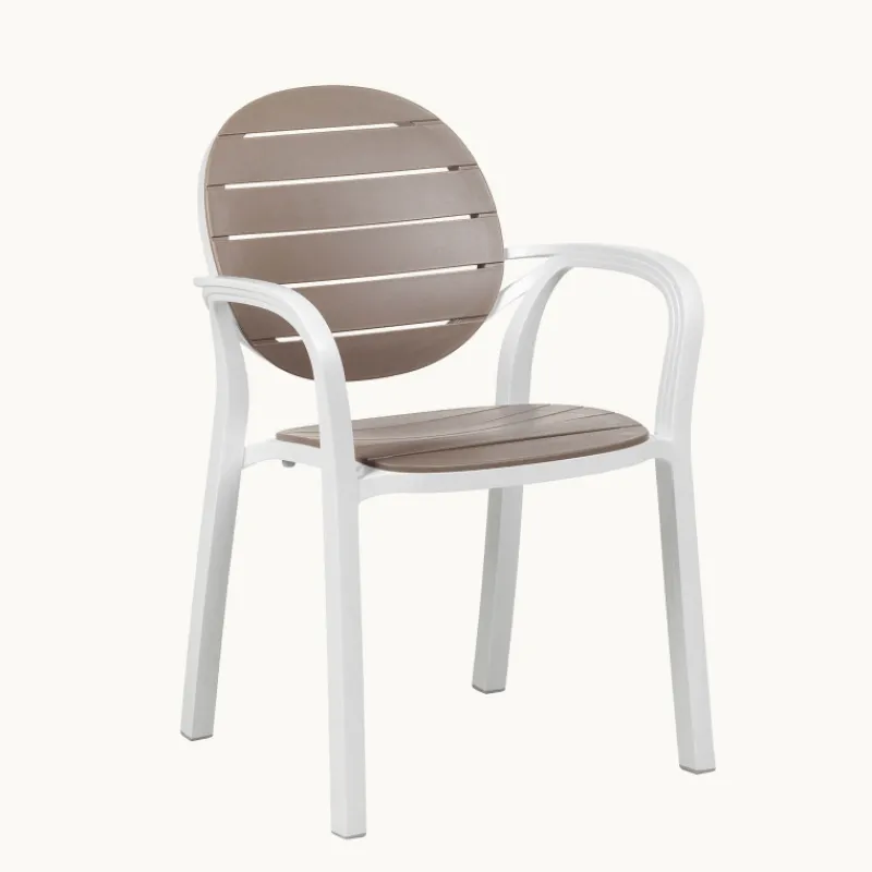 Palma Fauteuil de jardin en polypropylène coloris blanc et taupe* Chaise De Jardin|Fauteuil De Jardin