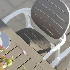 Palma Fauteuil de jardin en polypropylène coloris blanc et taupe* Chaise De Jardin|Fauteuil De Jardin