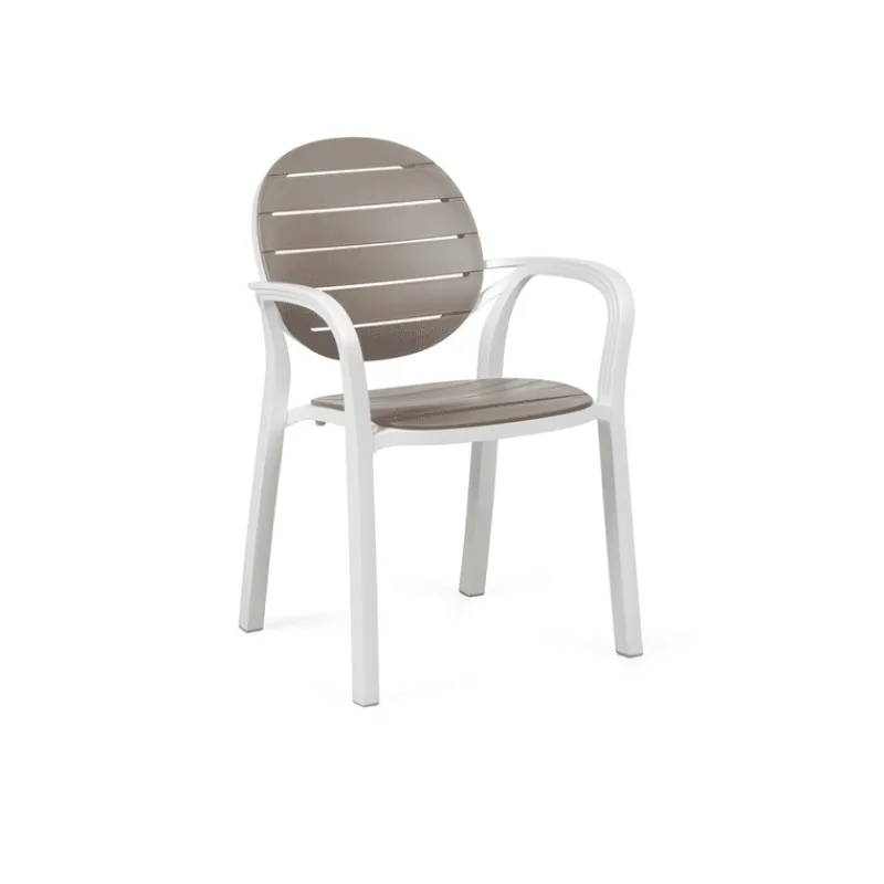 Palma Fauteuil en polypropylène coloris blanc et taupe* Chaise De Cuisine|Chaise De Salle à Manger