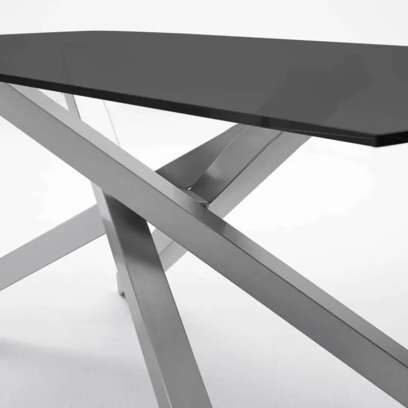 Midj Péchino ® Table design en verre trempé et piétement mikado en métal* Table De Salle à Manger