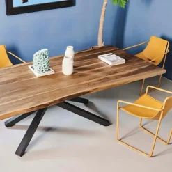 Midj Pechino ® Table design en bois massif piétement mikado en métal* Table De Salle à Manger