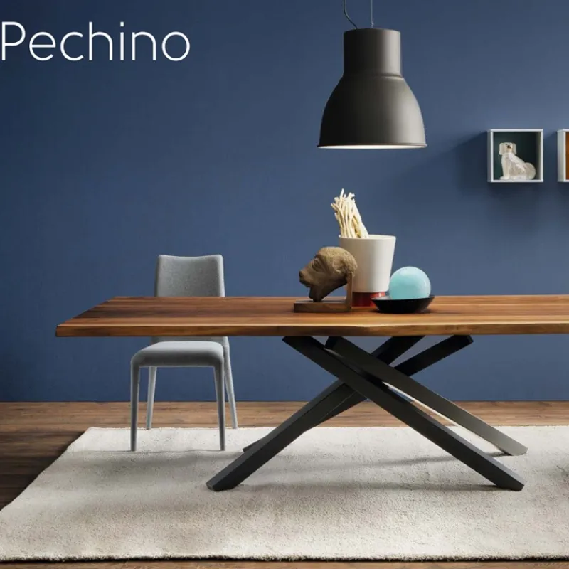 Midj Pechino ® Table design en bois massif piétement mikado en métal* Table De Salle à Manger