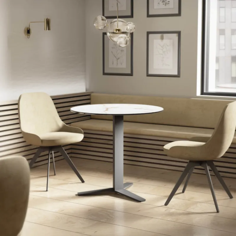 Cancio Peliccan Table ronde petit espace en céramique et métal* Table De Cuisine|Table Pour Petit Espace