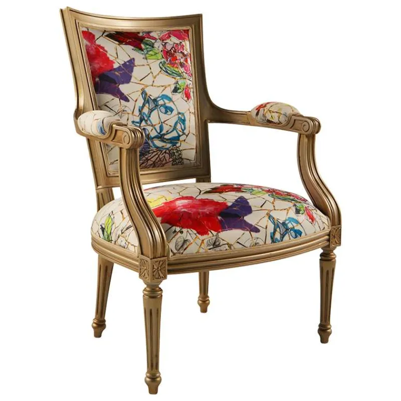 Paget Quentin Fauteuil cabriolet Louis 16 fabrication française en tissu et bois massif* Fauteuil De Salon