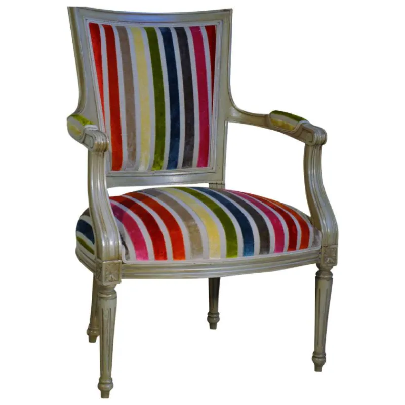 Paget Quentin Fauteuil cabriolet Louis 16 fabrication française en tissu et bois massif* Fauteuil De Salon