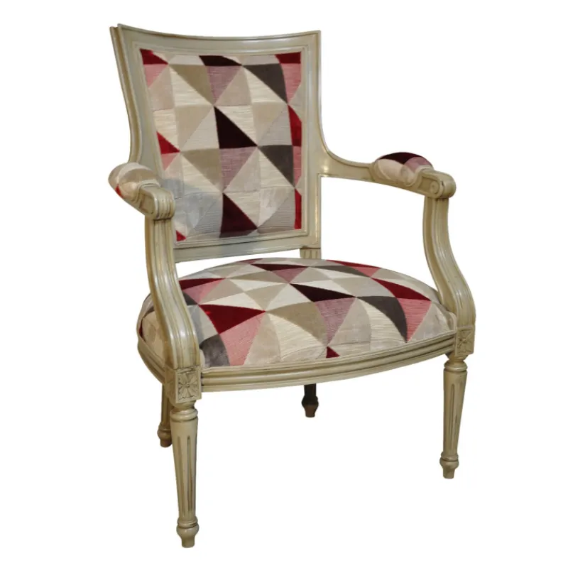 Paget Quentin Fauteuil cabriolet Louis 16 fabrication française en tissu et bois massif* Fauteuil De Salon