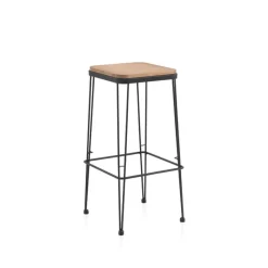 Jayso Riopar Tabouret haut assise bois pieds métal style industriel* Tabouret Snack (assise +/- 65 Cm)|Tabouret De Bar (assise +/- 80 Cm)