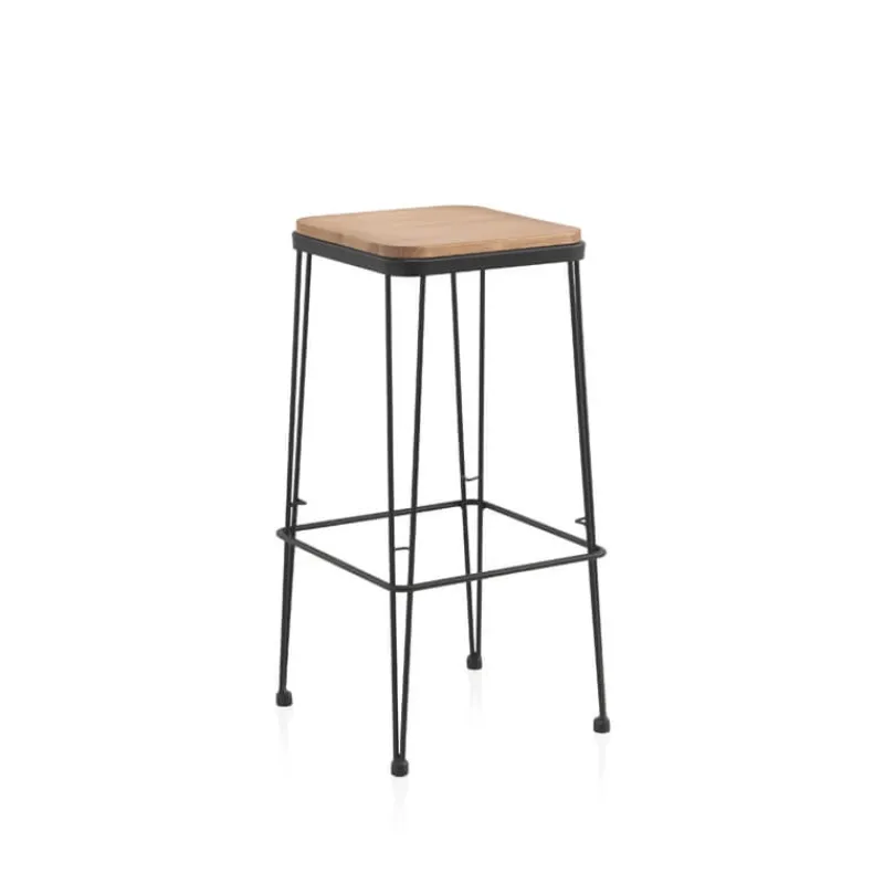 Jayso Riopar Tabouret haut assise bois pieds métal style industriel* Tabouret Snack (assise +/- 65 Cm)|Tabouret De Bar (assise +/- 80 Cm)