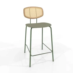 Perfecta Ritmo Tabouret snack rétro avec dossier cannage rotin et assise en simili* Tabouret Snack (assise +/- 65 Cm)|Tabouret De Bar (assise +/- 80 Cm)