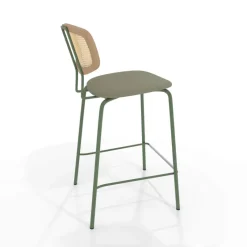 Perfecta Ritmo Tabouret snack rétro avec dossier cannage rotin et assise en simili* Tabouret Snack (assise +/- 65 Cm)|Tabouret De Bar (assise +/- 80 Cm)