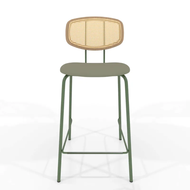 Perfecta Ritmo Tabouret snack rétro avec dossier cannage rotin et assise en simili* Tabouret Snack (assise +/- 65 Cm)|Tabouret De Bar (assise +/- 80 Cm)