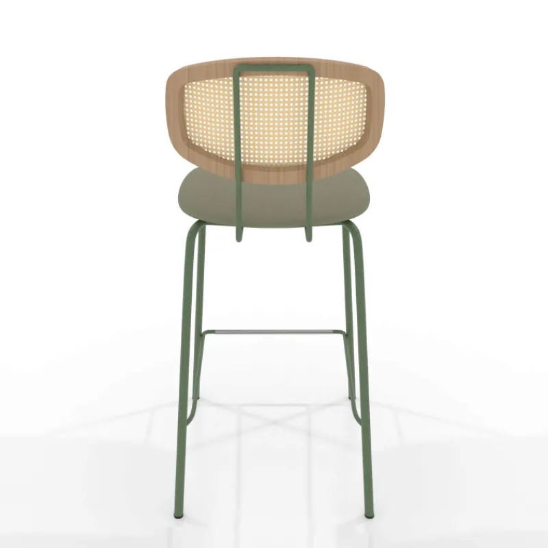 Perfecta Ritmo Tabouret snack rétro avec dossier cannage rotin et assise en simili* Tabouret Snack (assise +/- 65 Cm)|Tabouret De Bar (assise +/- 80 Cm)
