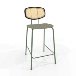 Perfecta Ritmo Tabouret snack rétro avec dossier cannage rotin et assise en simili* Tabouret Snack (assise +/- 65 Cm)|Tabouret De Bar (assise +/- 80 Cm)