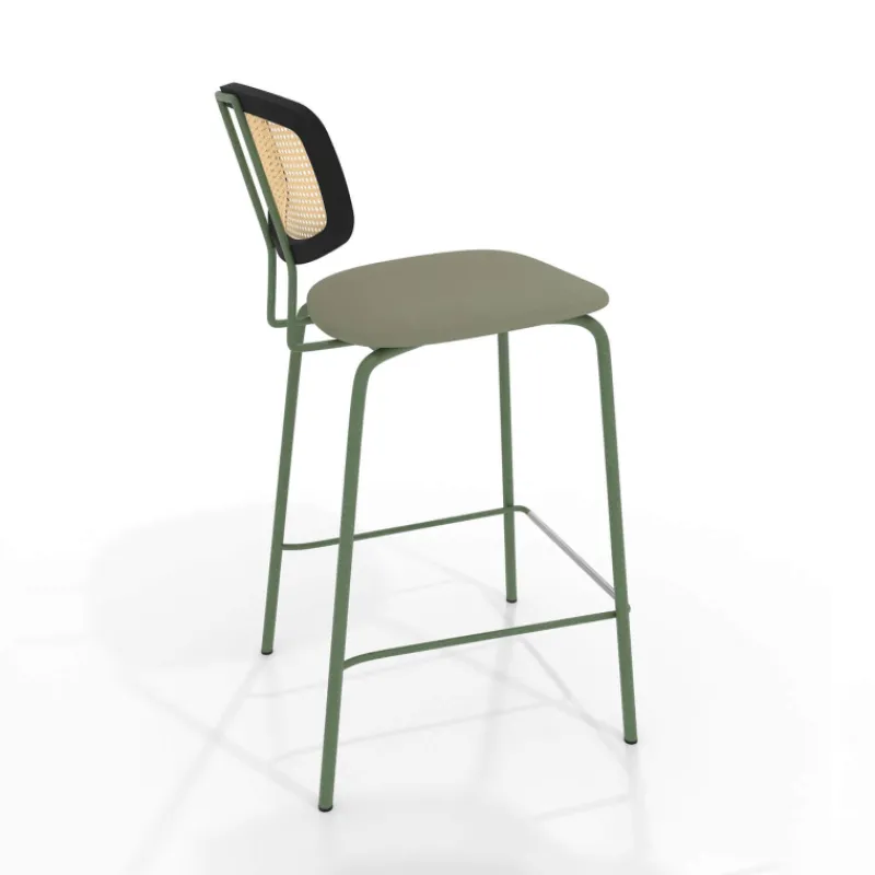 Perfecta Ritmo Tabouret snack rétro avec dossier cannage rotin et assise en simili* Tabouret Snack (assise +/- 65 Cm)|Tabouret De Bar (assise +/- 80 Cm)