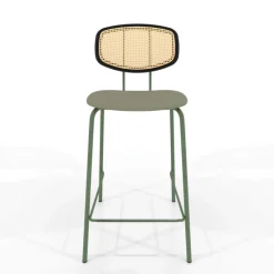 Perfecta Ritmo Tabouret snack rétro avec dossier cannage rotin et assise en simili* Tabouret Snack (assise +/- 65 Cm)|Tabouret De Bar (assise +/- 80 Cm)