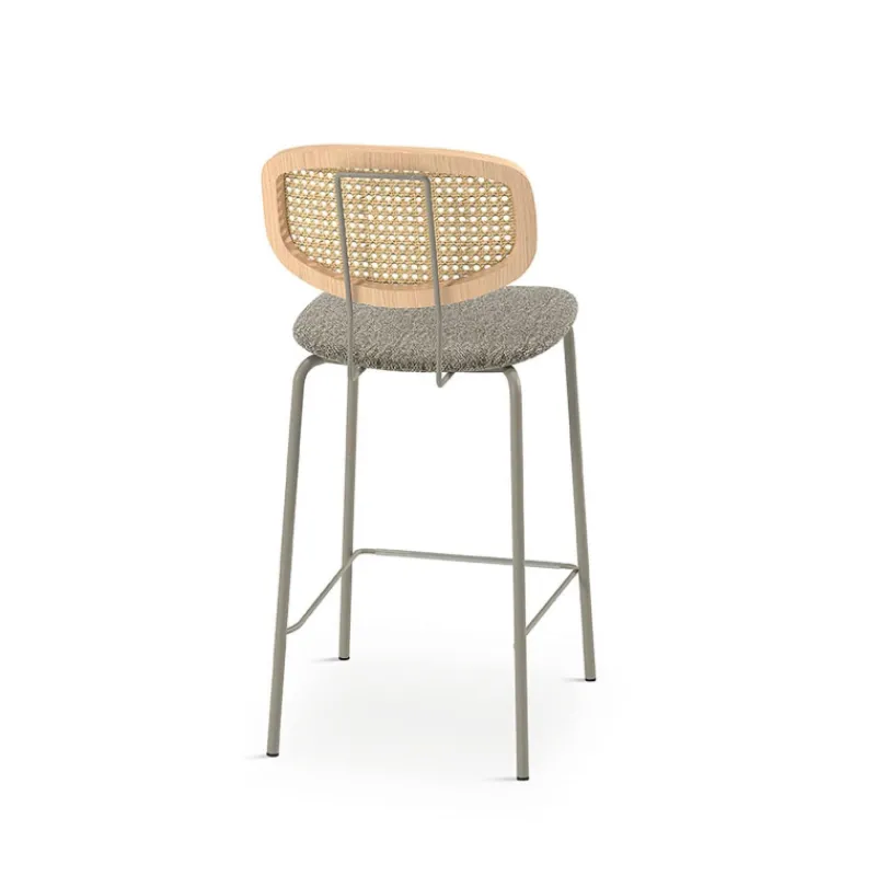 Perfecta Ritmo Tabouret snack vintage dossier en cannage avec assise tissu* Tabouret Snack (assise +/- 65 Cm)|Tabouret De Bar (assise +/- 80 Cm)