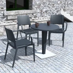 Riva Table de jardin ronde en résine tressée et plateau werzalit* Table De Jardin