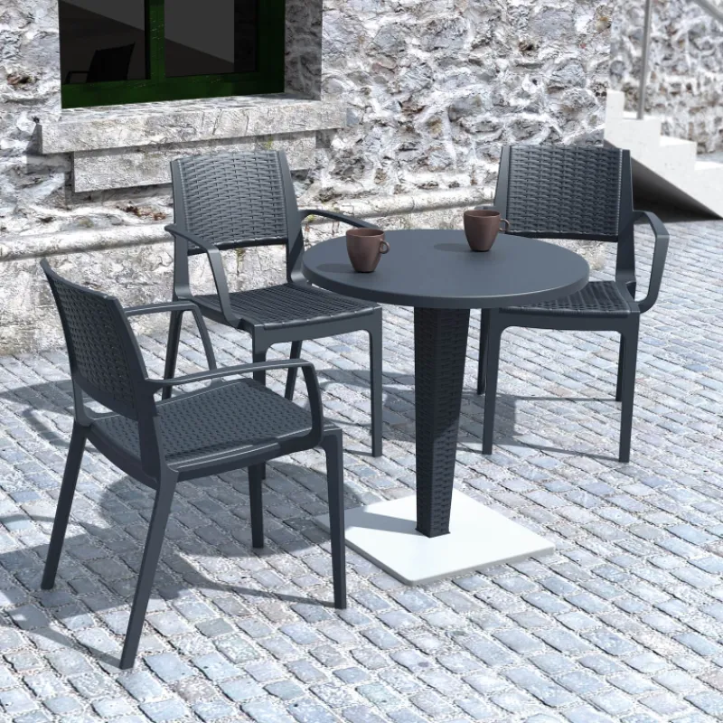 Riva Table de jardin ronde en résine tressée et plateau werzalit* Table De Jardin