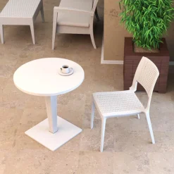 Riva Table de jardin ronde en résine tressée et plateau werzalit* Table De Jardin