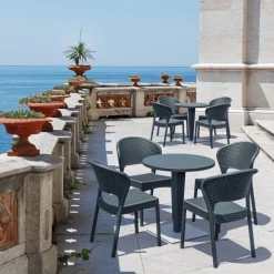 Riva Table de jardin ronde en résine tressée et plateau werzalit* Table De Jardin