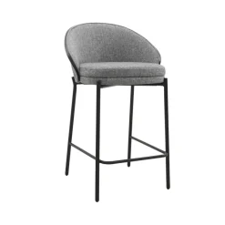 SandroTabouret snack bimatière en tissu avec dossier bois et pieds en métal* Tabouret Snack (assise +/- 65 Cm)|Tabouret De Bar (assise +/- 80 Cm)