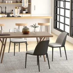 SimoneChaise bimatière en tissu dossier bois avec pieds en métal* Chaise De Salle à Manger