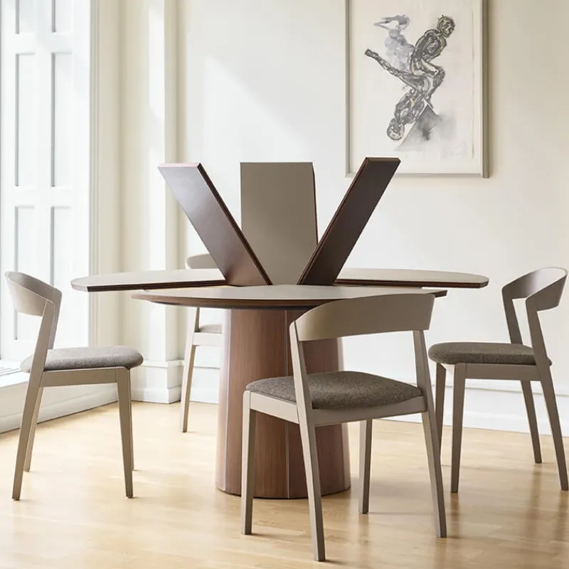 Skovby Table ronde extensible en Fenix et pied central en bois SM33* Table De Salle à Manger
