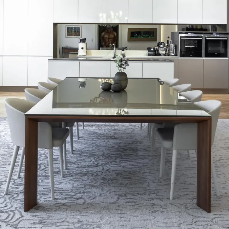 Sovet Italia Toronto Sovet® Table design rectangulaire en verre piétement bois* Table De Salle à Manger
