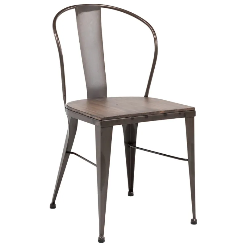 Jayso Turia 631 Chaise industrielle vintage en métal avec assise bois* Chaise De Cuisine|Chaise De Salle à Manger