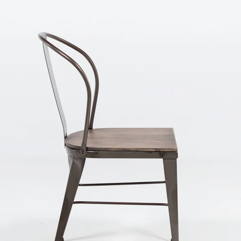 Jayso Turia 631 Chaise industrielle vintage en métal avec assise bois* Chaise De Cuisine|Chaise De Salle à Manger