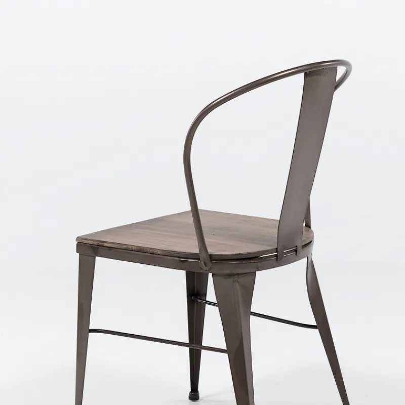 Jayso Turia 631 Chaise industrielle vintage en métal avec assise bois* Chaise De Cuisine|Chaise De Salle à Manger