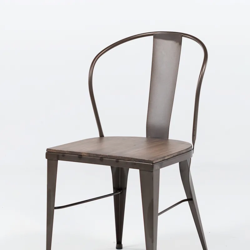 Jayso Turia 631 Chaise industrielle vintage en métal avec assise bois* Chaise De Cuisine|Chaise De Salle à Manger