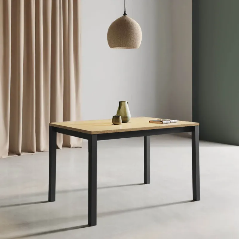 Perfecta Valentina Table de cuisine extensible en mélaminé chêne naturel avec pieds en métal noir* Table De Cuisine
