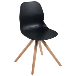 VictoireChaise design en polypropylène noir avec pieds en bois* Chaise De Cuisine|Chaise De Salle à Manger