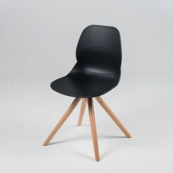 VictoireChaise design en polypropylène noir avec pieds en bois* Chaise De Cuisine|Chaise De Salle à Manger