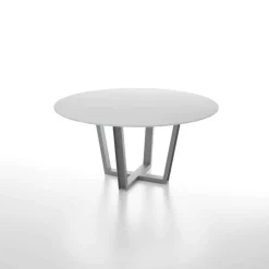 Dexo Viktor Table design ronde en verre avec pieds géométriques métalliques* Table De Salle à Manger