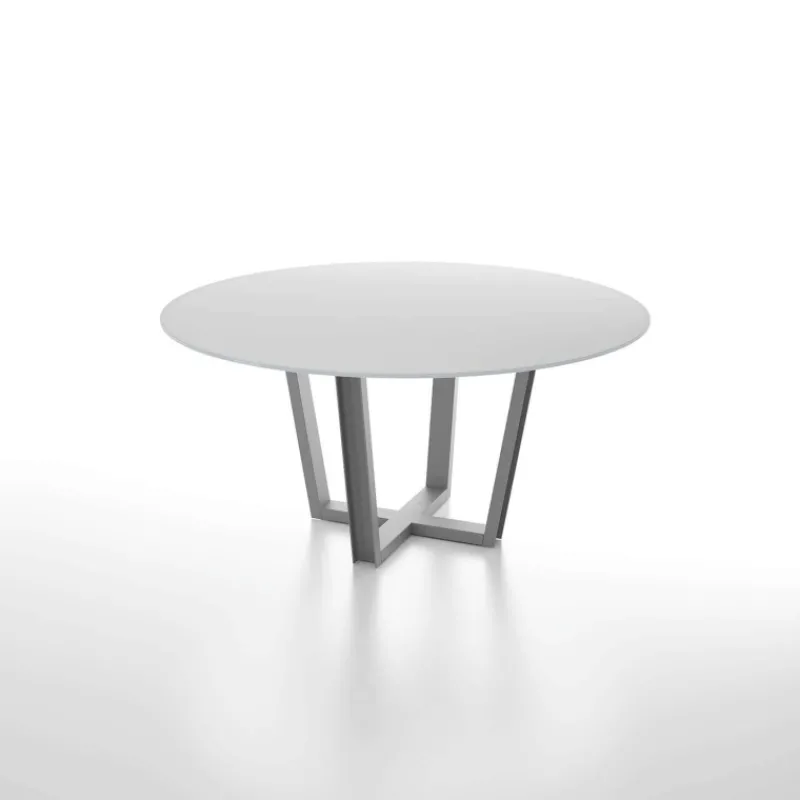 Dexo Viktor Table design ronde en verre avec pieds géométriques métalliques* Table De Salle à Manger