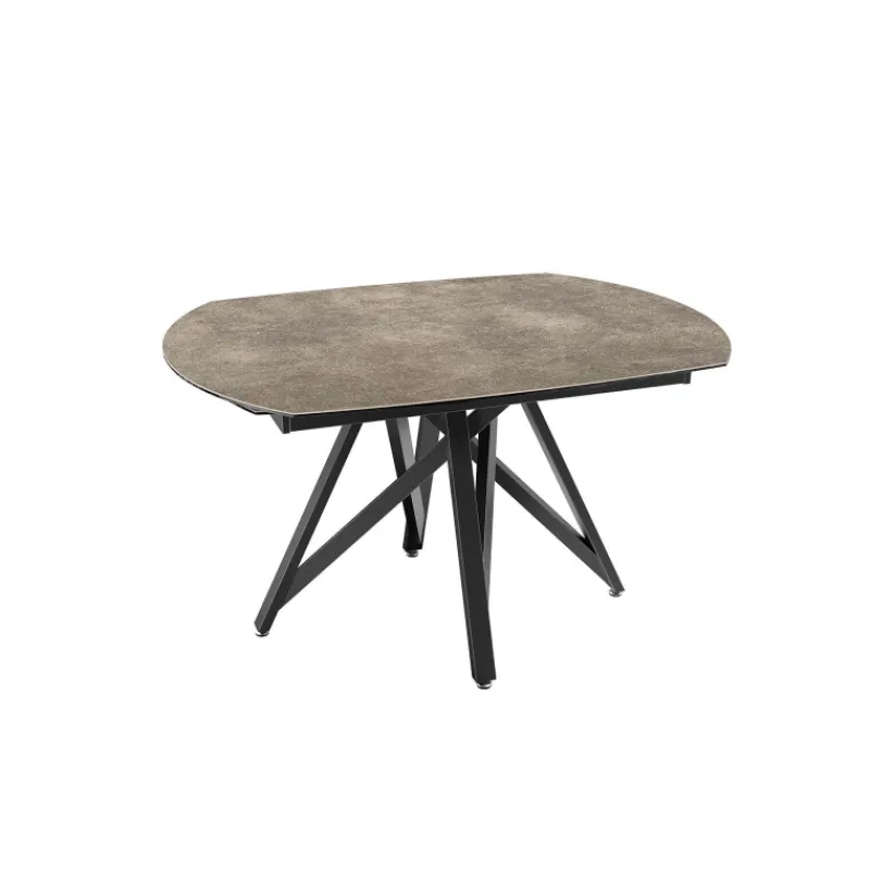 Akante WarholTable moderne en céramique extensible avec pied central design en métal noir* Table De Salle à Manger