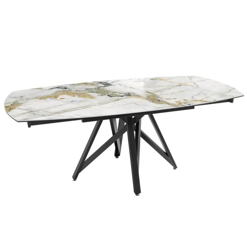 Akante WarholTable moderne en céramique extensible avec pied central design en métal noir* Table De Salle à Manger
