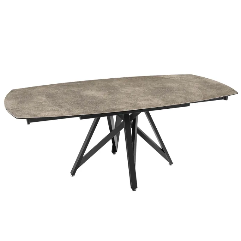 Akante WarholTable moderne en céramique extensible avec pied central design en métal noir* Table De Salle à Manger