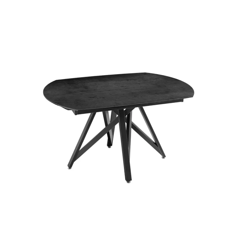 Akante WarholTable moderne en céramique extensible avec pied central design en métal noir* Table De Salle à Manger