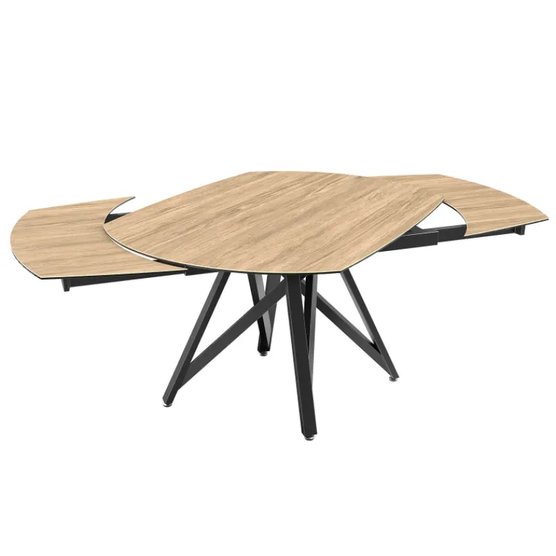 Akante WarholTable moderne en céramique extensible avec pied central design en métal noir* Table De Salle à Manger
