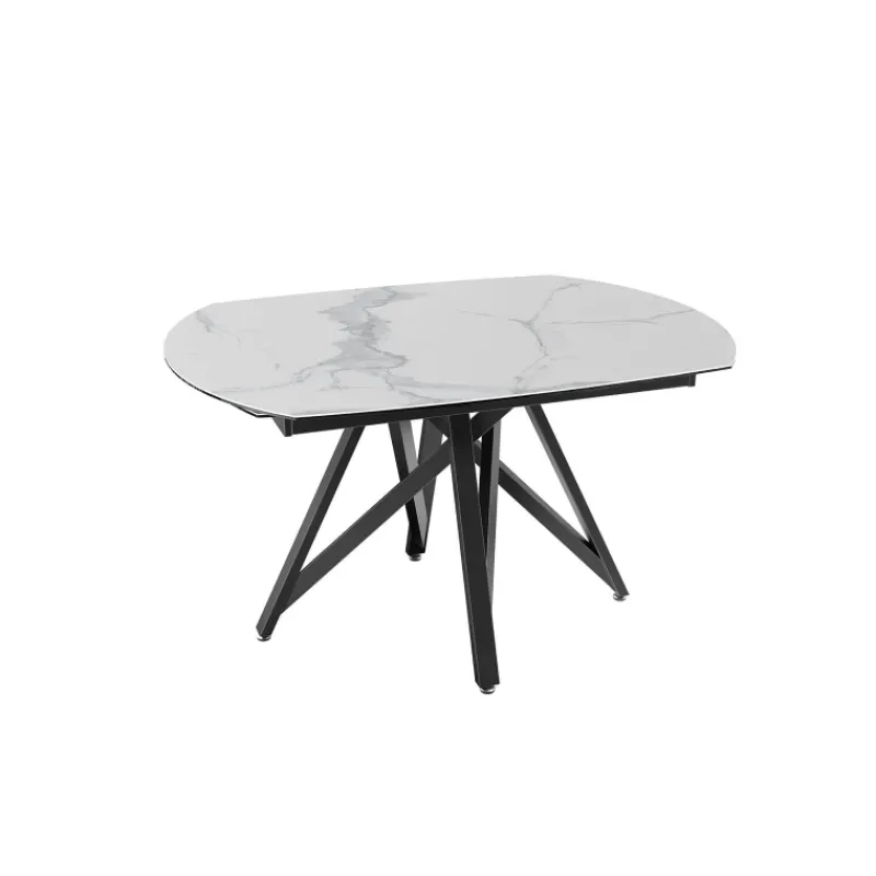 Akante WarholTable moderne en céramique extensible avec pied central design en métal noir* Table De Salle à Manger