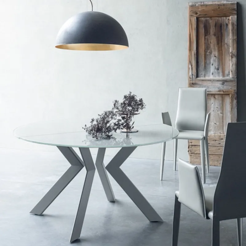Tomasella Zoe Table ronde design extensible en verre extralight blanc et métal* Table De Salle à Manger