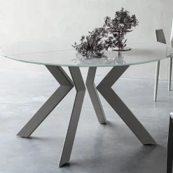 Tomasella Zoe Table ronde design extensible en verre extralight blanc et métal* Table De Salle à Manger