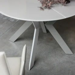 Tomasella Zoe Table ronde design extensible en verre extralight blanc et métal* Table De Salle à Manger