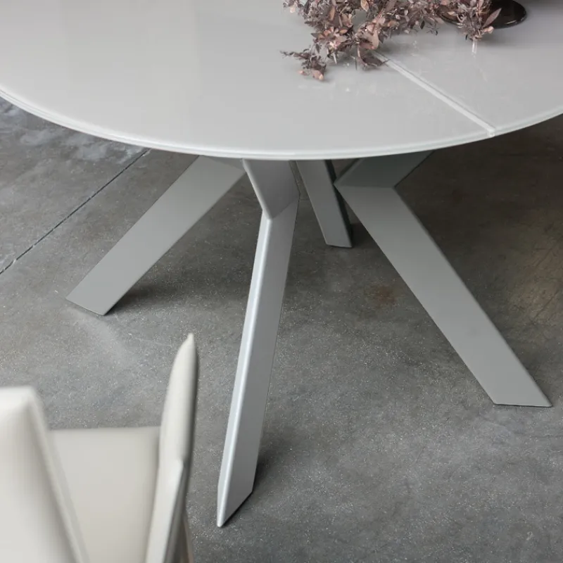 Tomasella Zoe Table ronde design extensible en verre extralight blanc et métal* Table De Salle à Manger